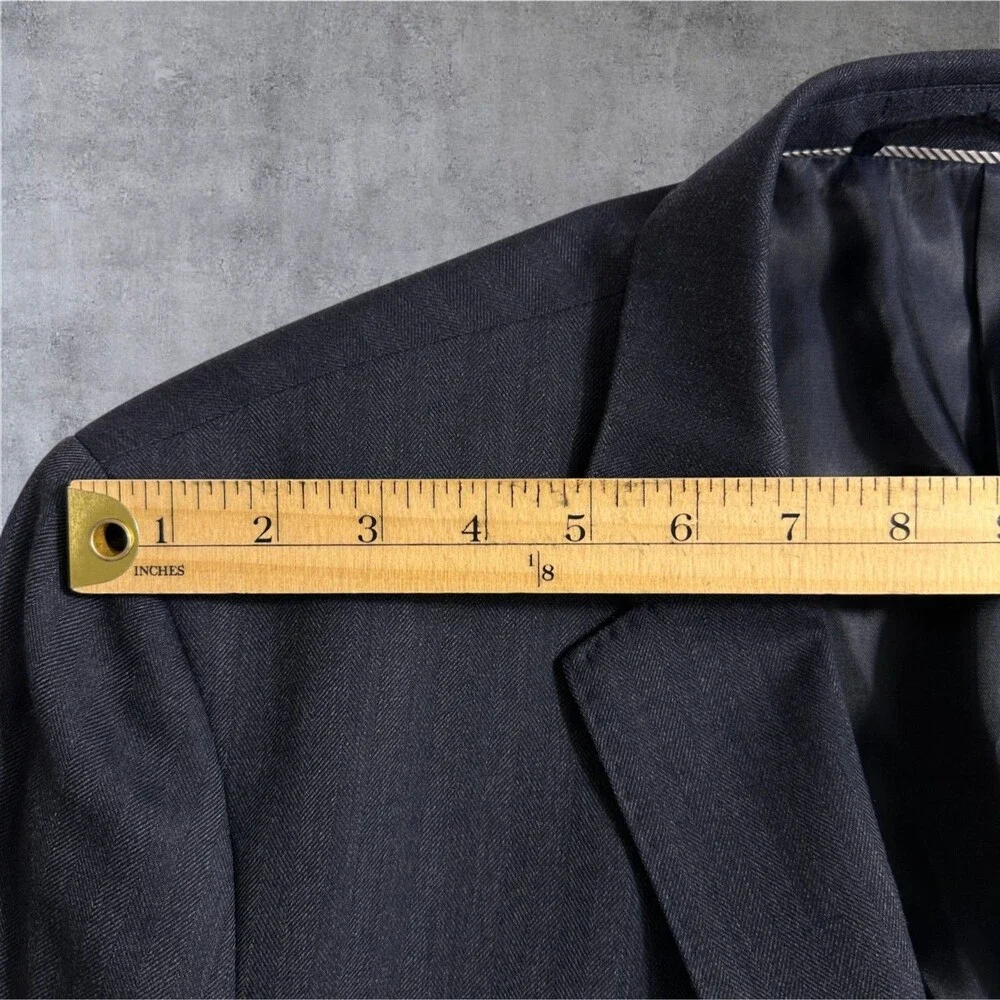 LANDS END Mens Navy Blazer Sport Coat 2-Button Casual Jacket 44R 100% Wool